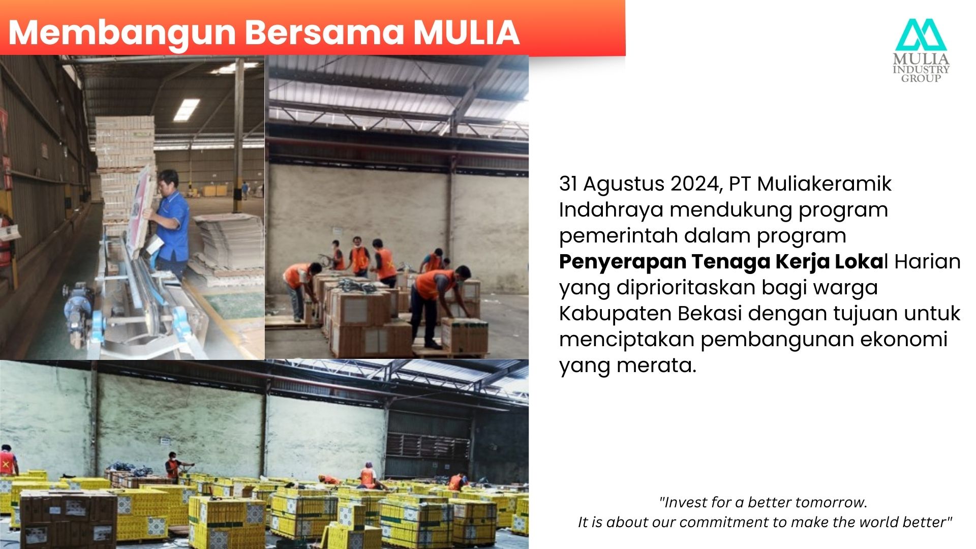 Membangun Bersama MULIA: Penyerapan Tenaga Kerja Lokal Harian PT Muliakeramik Indahraya